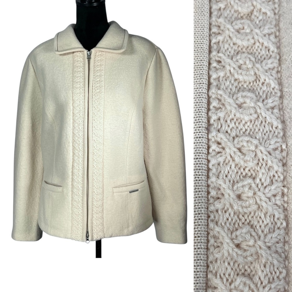 Geiger Cream Wool Coat Boiled Wool Austria Vintage Knit Sweater Winter Snowflake